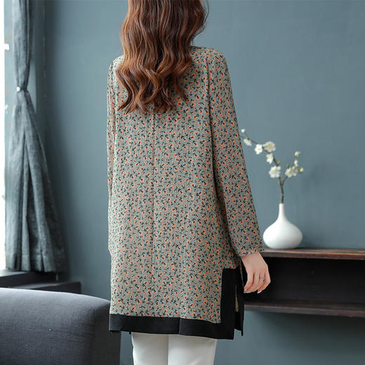 KQL A83N6063棉麻提花衬衫宽松遮肚盘扣民族风碎花 商品图3