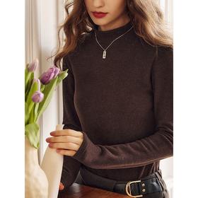 欧芮儿半高领T恤女秋冬新款2021修身显瘦纯色双面绒内搭打底上衣
