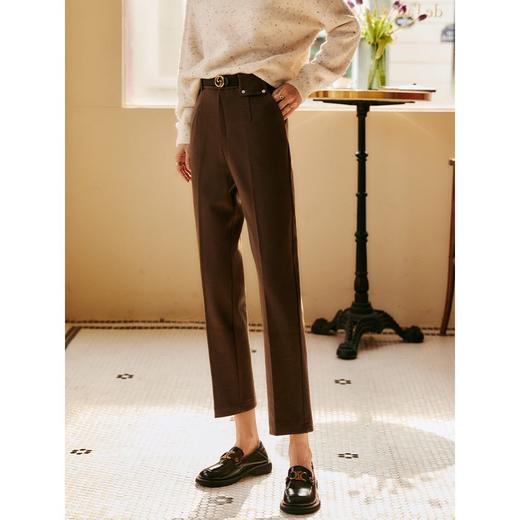 欧芮儿咖色休闲裤女秋冬2021年新款高腰显瘦时尚加绒九分阔腿裤子 商品图0