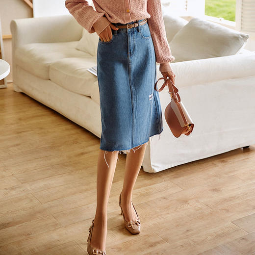 欧芮儿牛仔半身裙女秋季新款2021高腰显瘦时尚休闲气质百搭中长裙 商品图2