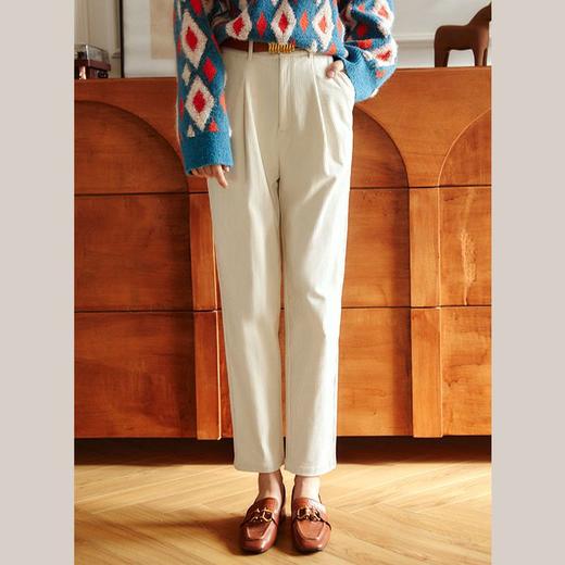 欧芮儿杏色休闲裤女秋冬新款2021高腰显瘦时尚直筒灯芯绒锥形裤子 商品图2