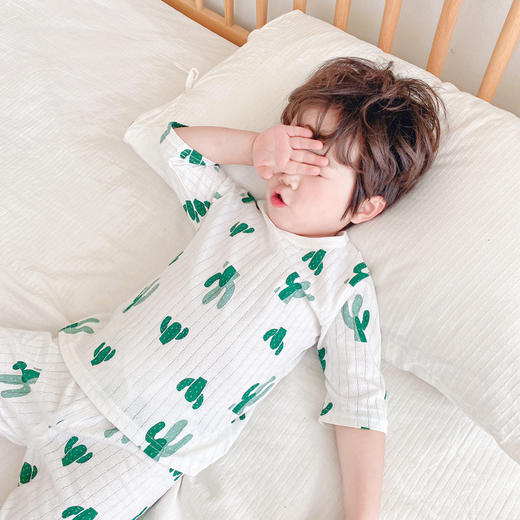 【透气 柔软 会呼吸】夏季新款儿童呼吸棉套装a类纯棉家居服男可爱透气七分袖睡衣 商品图9