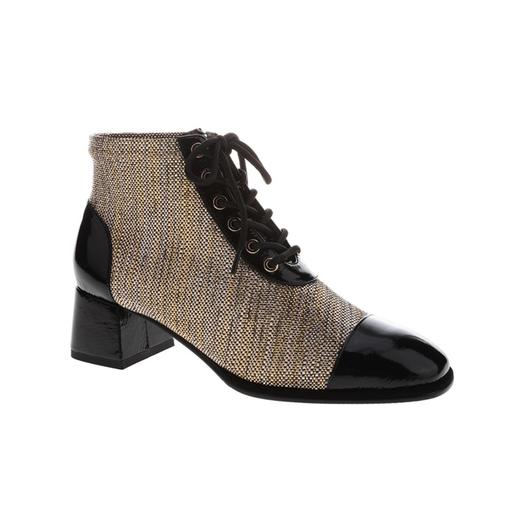 sheme  袋鼠漆皮弹力丝绸粗跟短靴 商品图11