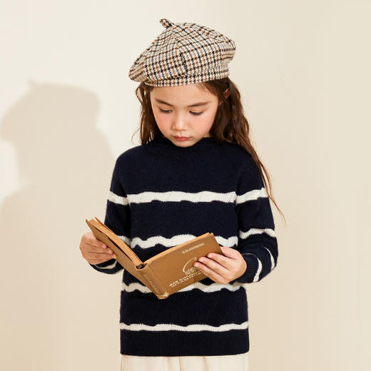 mettekids儿童羊绒衫秋冬新款女童毛衣童装中大童条纹圆领针织衫 商品图3
