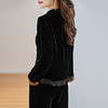 大码真丝绒小西装外套复古撞色修身显瘦桑蚕丝上衣ZS-9193 商品缩略图3