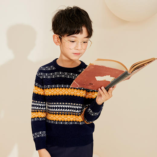 mettekids男童羊绒衫秋冬新款童装针织衫儿童休闲宽松圆领厚毛衣 商品图2