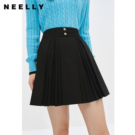 NEELLY纳俪商场同款高腰半身裙女韩系百褶裙新款A字裙时尚短裙潮N22101E01022 商品图3