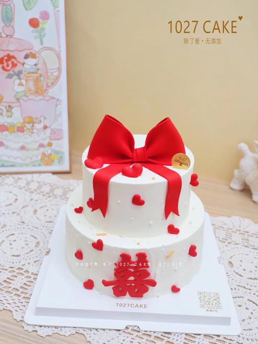 1027CAKE | 双层 订婚 婚礼 红色蝴蝶结 商品图0