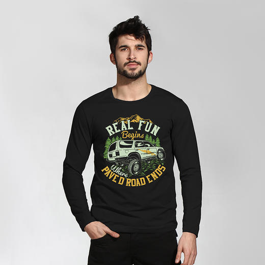 自由基地男装丛林越野风系列图案团队队服长袖T恤衫秋冬情侣休闲 NMT-1903 商品图0