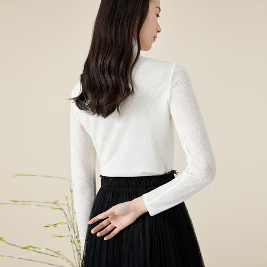 玳莎提花中高领针织衫直筒气质小衫套头长袖白色上衣女 BC32303 商品图3
