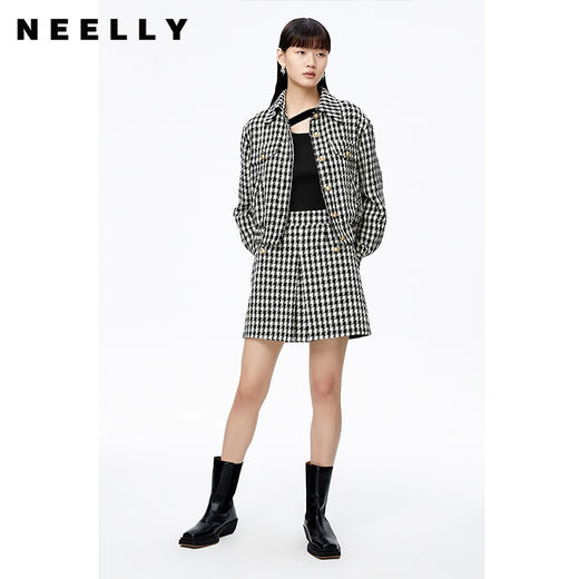 NEELLY纳俪商场同款千鸟格半身裙女2022秋冬季新款A字裙短裙百搭N22092E01160 商品图1