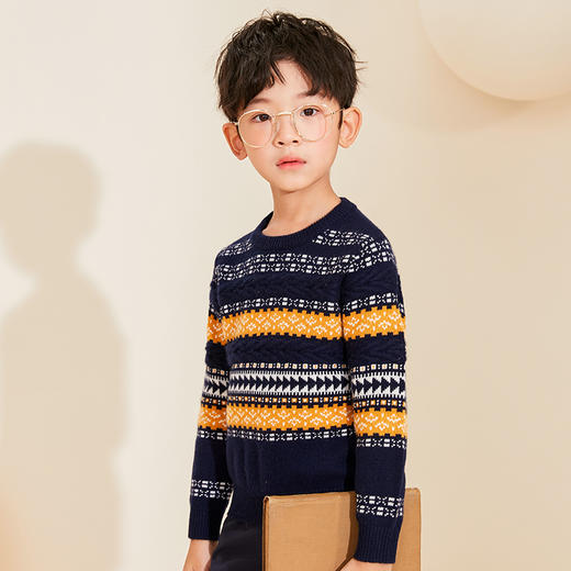 mettekids男童羊绒衫秋冬新款童装针织衫儿童休闲宽松圆领厚毛衣 商品图1