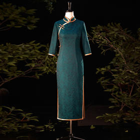 墨绿色旗袍年轻款气质少女改良版中国风长款连衣裙 ZL382