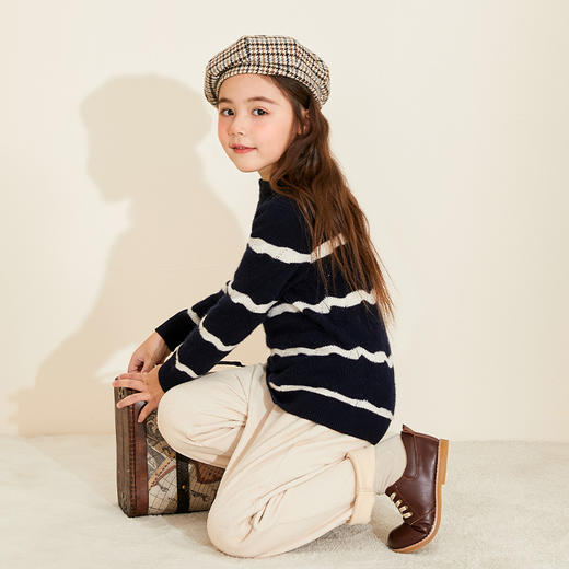 mettekids儿童羊绒衫秋冬新款女童毛衣童装中大童条纹圆领针织衫 商品图4