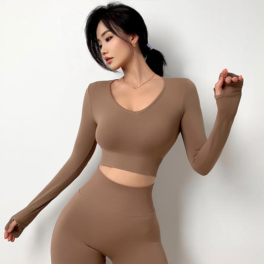 跃牌【化蝶双飞】系列修身性感瑜伽服长袖T恤女速干透气跑步运动显瘦健身服SYFMS0119（不带胸垫） 商品图4