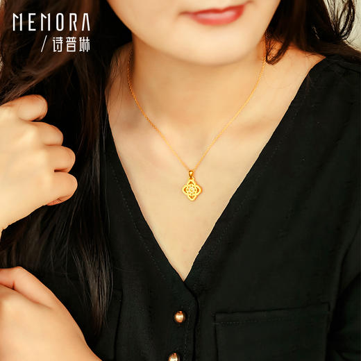 【热卖臻品】MEMORA诗普琳芳华系列黄金镶嵌钻石项链四方如意足金套链LN000801 商品图2