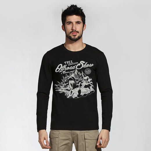 自由基地男装OFFROAD个性硬派越野车图案长袖T恤衫秋季情侣休闲款 NMT-1902 商品图0