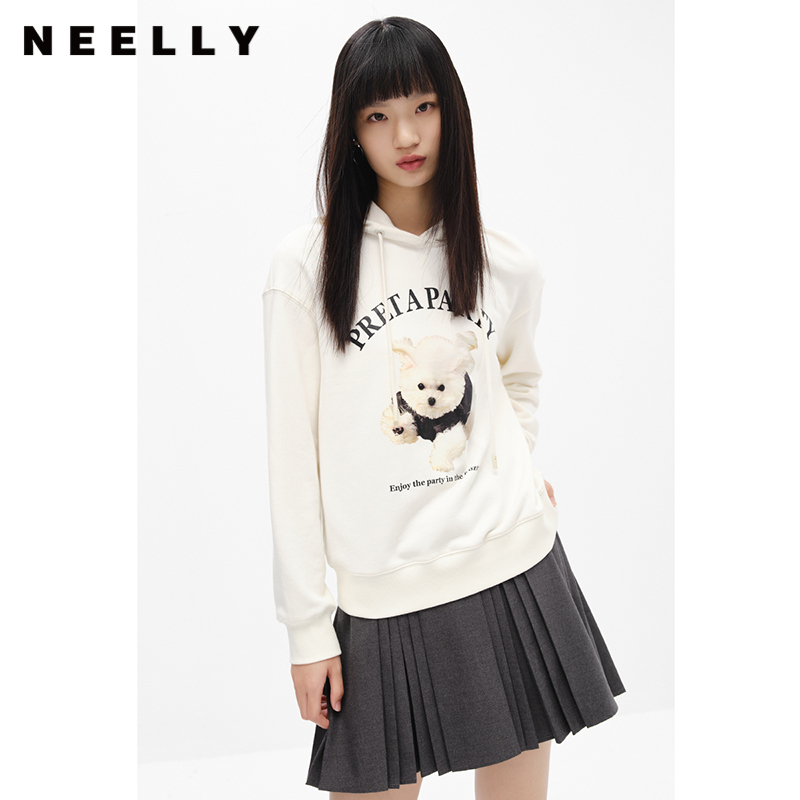 NEELLY纳俪商场同款卡通字母印花卫衣女连帽休闲百搭套头上衣冬季N22101J01009