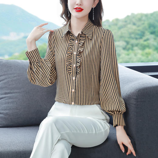 长袖新款，气质条纹遮肚显瘦洋气仿真丝衬衫KQL-540 商品图3