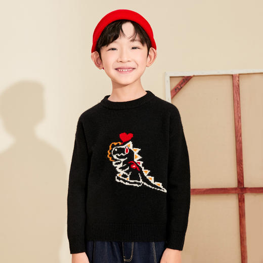 mettekids儿童羊绒衫秋冬新款童装毛衣男童女童卡通黑色针织 商品图2