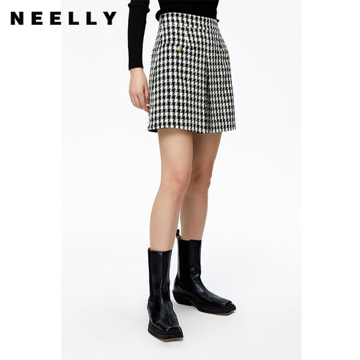 NEELLY纳俪商场同款千鸟格半身裙女2022秋冬季新款A字裙短裙百搭N22092E01160 商品图2