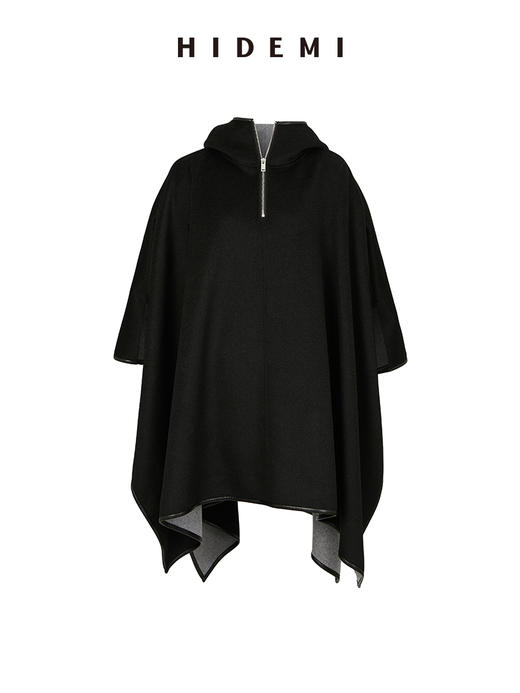 HIDEMI 水波双面双色羊毛拉链廓形大斗篷大衣 商品图9