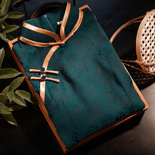 墨绿色旗袍年轻款气质少女改良版中国风长款连衣裙 ZL382 商品图2