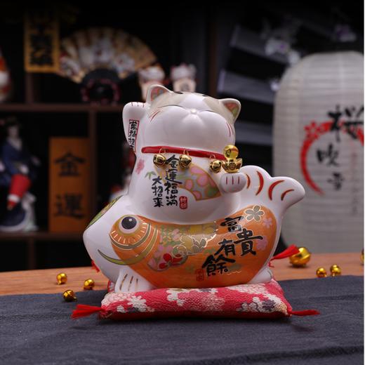 招财猫摆件家居礼品陶瓷存钱储蓄罐 富贵有余波士桃花猫 商品图1