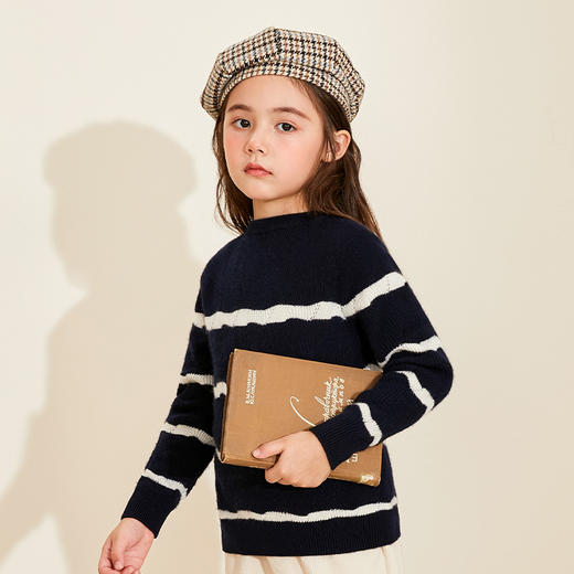 mettekids儿童羊绒衫秋冬新款女童毛衣童装中大童条纹圆领针织衫 商品图1