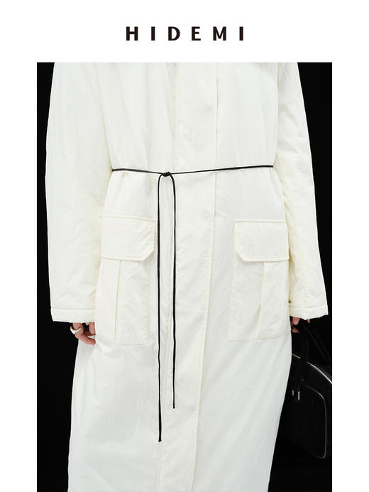HIDEMI 皮毛一体可拆卸超大卷毛领廓形拉链口袋棉服长款大衣 （黑色/白色 ） 商品图7