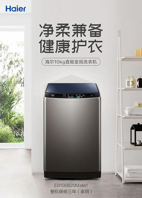海尔（Haier) 波轮洗衣机全自动家电 10公斤直驱变频 蝶型水流 除螨洗 EB100B20Mate1