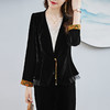 大码真丝绒小西装外套复古撞色修身显瘦桑蚕丝上衣ZS-9193 商品缩略图2