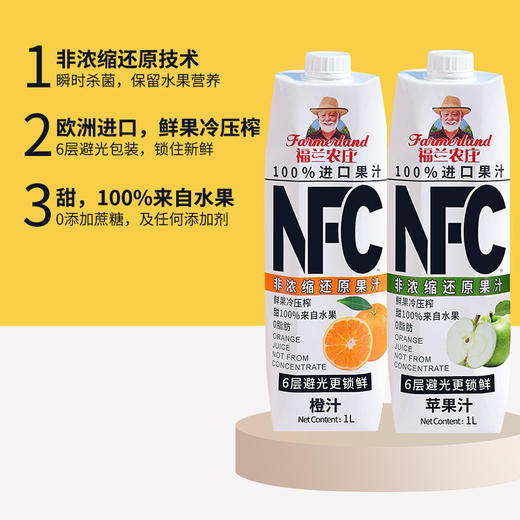 BF| 福兰农庄100%NFC果汁混合装（橙汁1L*2+苹果汁1L*2）【普通快递】 商品图2