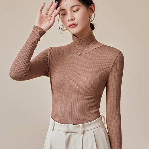 TG-TG03S201秋冬美雅碧高领打底衫女 桑蚕丝混纺高弹力长袖T恤上衣无缝 商品图0