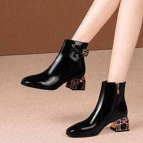 气质尖头马丁靴，粗跟职业女鞋 YT-8882