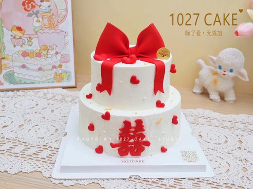 1027CAKE | 双层 订婚 婚礼 红色蝴蝶结 商品图1