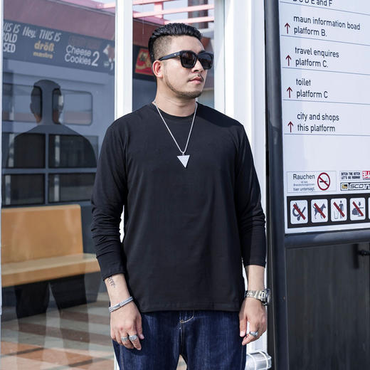 特大码【新款DQ】大依优型大码男装新款纯色长袖T恤男简约宽松打底衫加肥加大码T恤春秋 商品图2