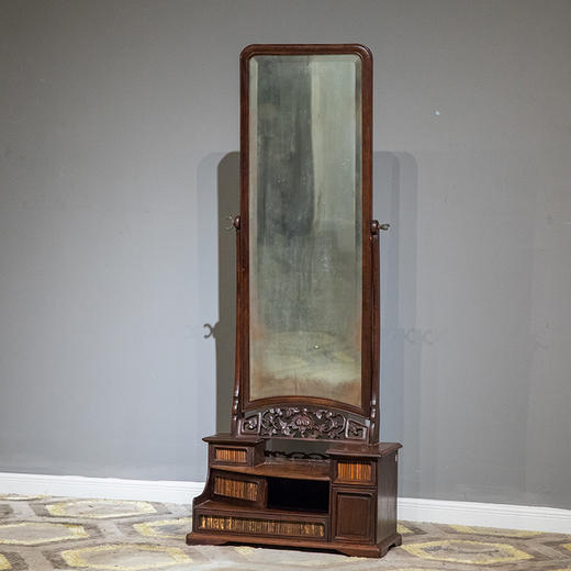 民国 红木嵌竹透雕花卉纹穿衣镜 商品图4