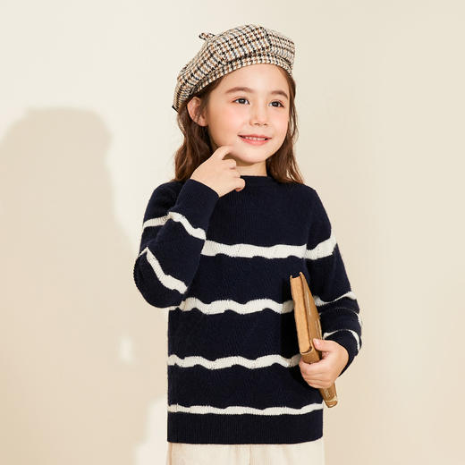 mettekids儿童羊绒衫秋冬新款女童毛衣童装中大童条纹圆领针织衫 商品图5