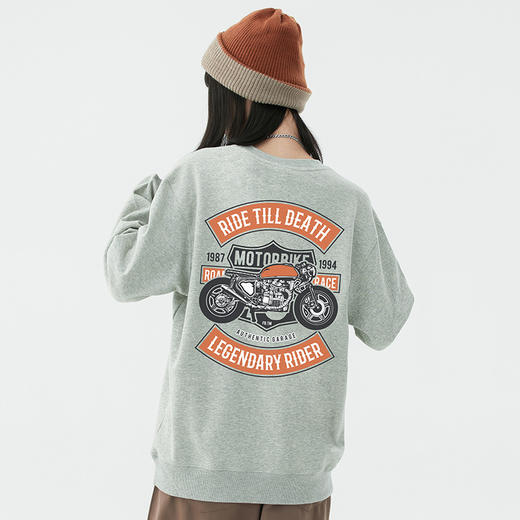 自由基地男装机车风系列图案设计圆领套头卫衣情侣合体毛圈料服装 NMT-1896 商品图1