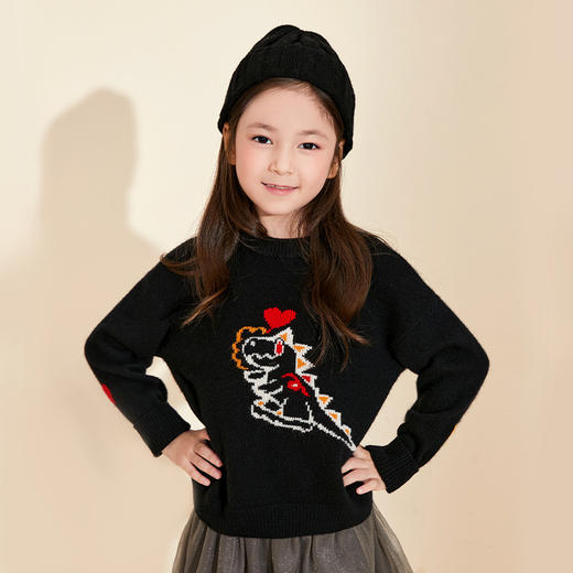 mettekids儿童羊绒衫秋冬新款童装毛衣男童女童卡通黑色针织 商品图1