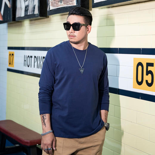 特大码【新款DQ】大依优型大码男装新款纯色长袖T恤男简约宽松打底衫加肥加大码T恤春秋 商品图0