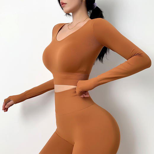 跃牌【化蝶双飞】系列修身性感瑜伽服长袖T恤女速干透气跑步运动显瘦健身服SYFMS0119（不带胸垫） 商品图0