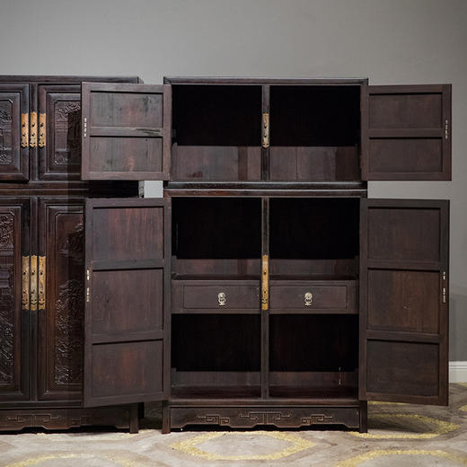 清中期 紫檀高浮雕渔樵耕读人物故事四件柜摆件 商品图2