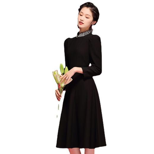秋冬连衣裙式改良年轻长袖领上手工钉珠旗袍  OY21212 商品图4