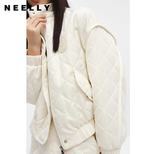 NEELLY纳俪商场同款立领短款外套女菱格显瘦休闲短款上衣百搭冬季N22101K01029 商品图3