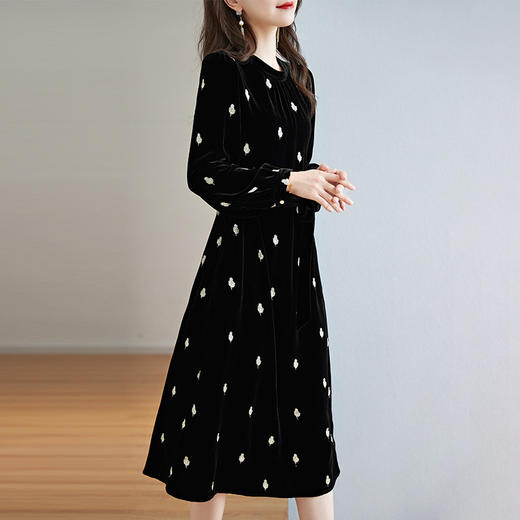 高贵洋气，新款中年妈妈装气质收腰真丝长袖打底裙冬丝绒连衣裙SM-82298723 商品图1