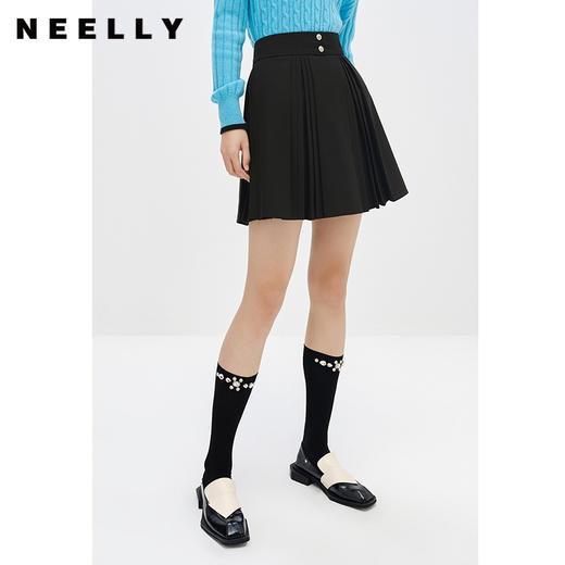 NEELLY纳俪商场同款高腰半身裙女韩系百褶裙新款A字裙时尚短裙潮N22101E01022 商品图2