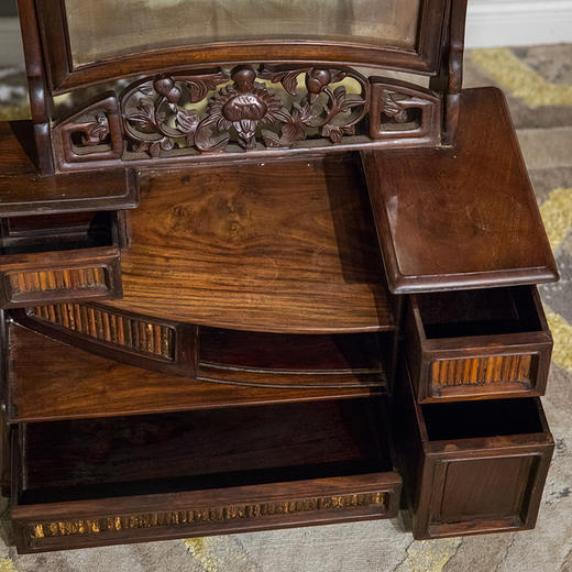 民国 红木嵌竹透雕花卉纹穿衣镜 商品图3