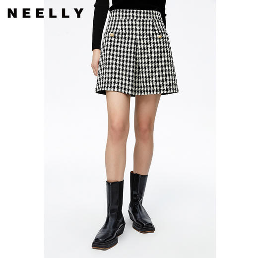 NEELLY纳俪商场同款千鸟格半身裙女2022秋冬季新款A字裙短裙百搭N22092E01160 商品图0